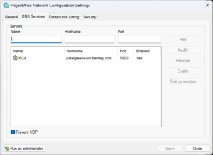 ProjectWise Explorer Installation and Configuration 2 DNS Service Tab