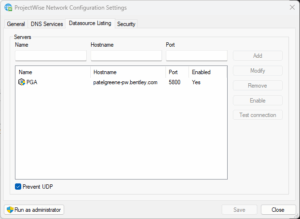 ProjectWise Explorer Installation and Configuration 3 Datasource Listing Tab