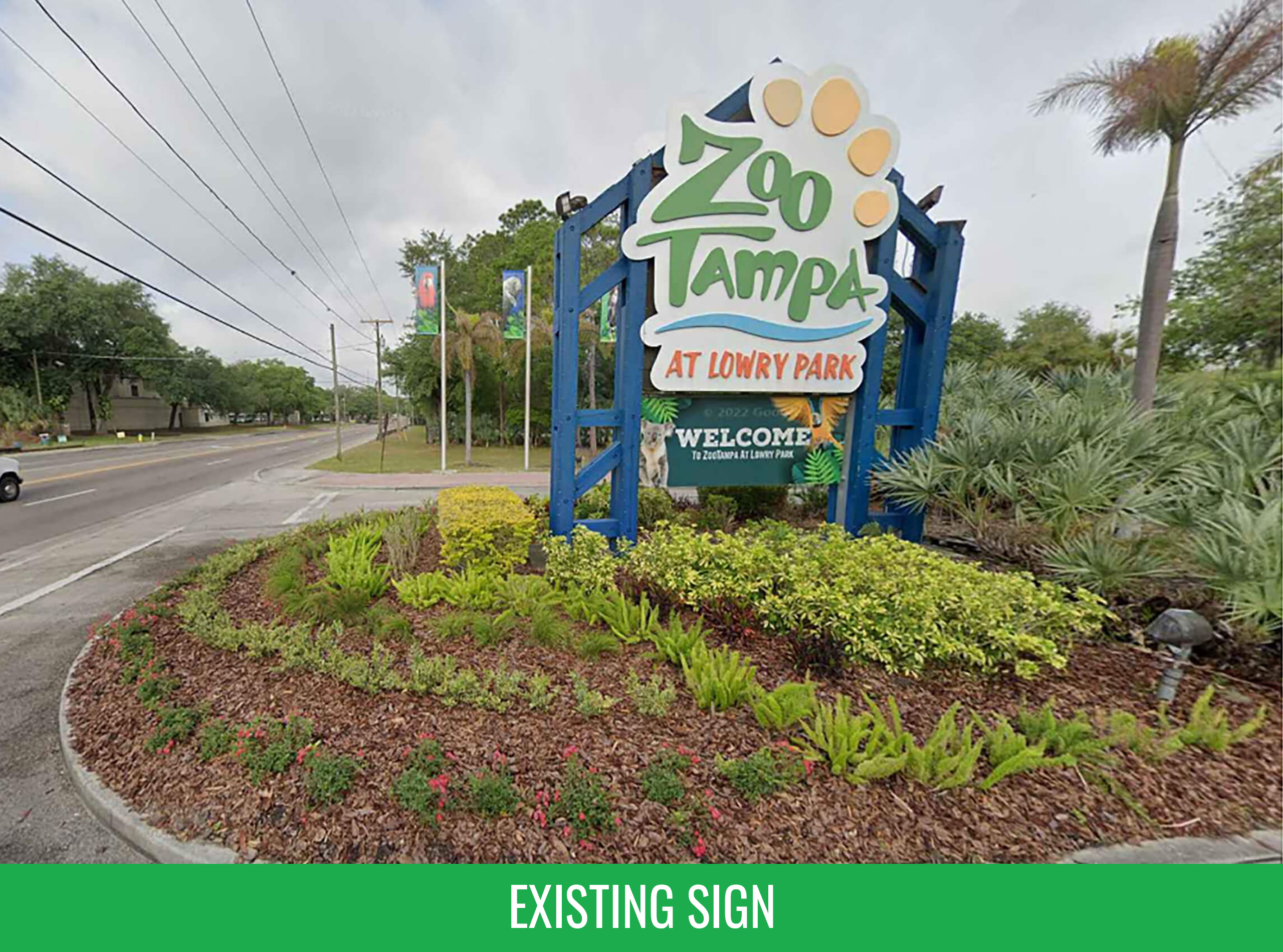 ZooTampa at Lowry Park Entry Sign 1 Caption - Legacy Trail over Laurel Road Pedestrian Overpass